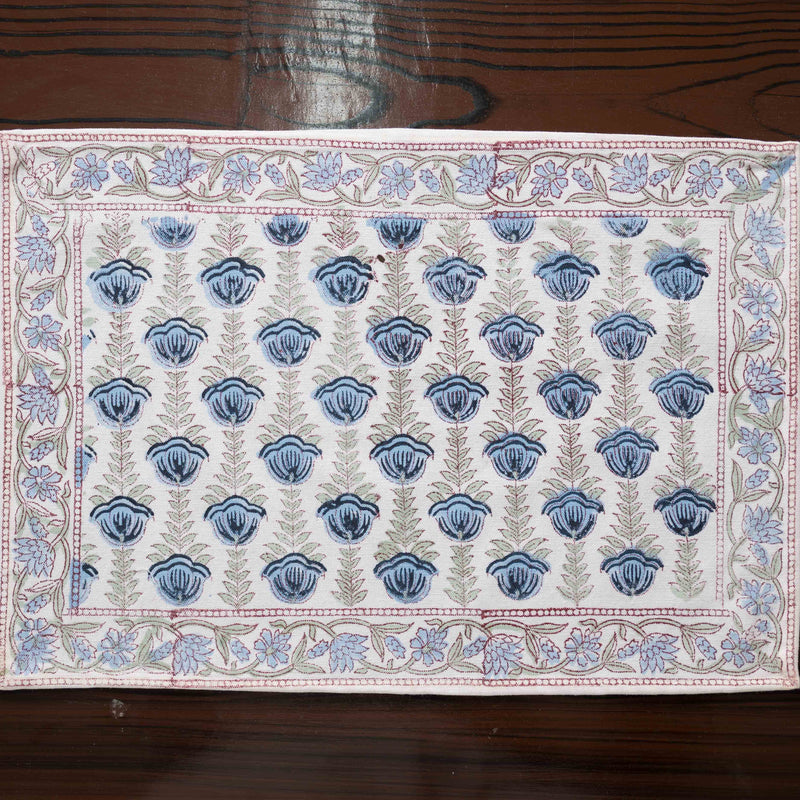 Canvas Table Mat and Napkin Set Light Blue Grey Bel Block Print 1 (6756773167203)