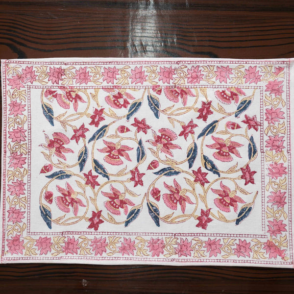 Canvas Table Mat and Napkin Set Yellow Pink Jaal Block Print 1 (6756773199971)