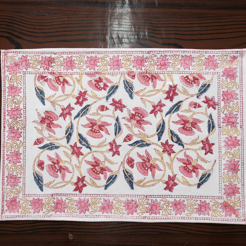 Canvas Table Mat and Napkin Set Yellow Pink Jaal Block Print 1 (6756773199971)