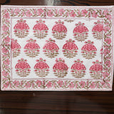 Canvas Table Mat and Napkin Set Red Green Floral Block Print 1 (6756773232739)
