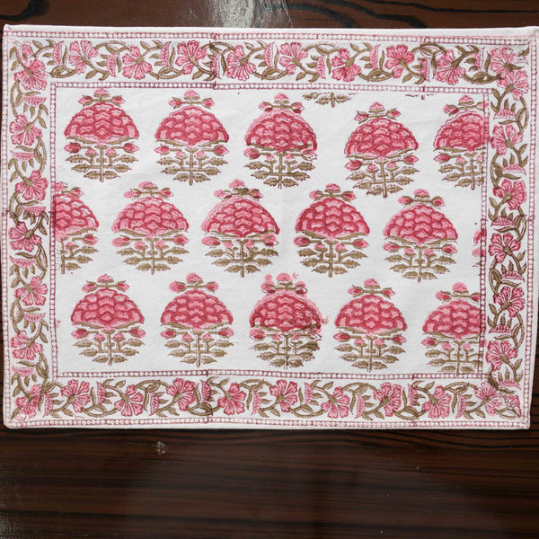 Canvas Table Mat and Napkin Set Red Green Floral Block Print 1 (6756773232739)