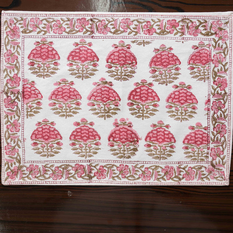 Canvas Table Mat and Napkin Set Red Green Floral Block Print 1 (6756773232739)