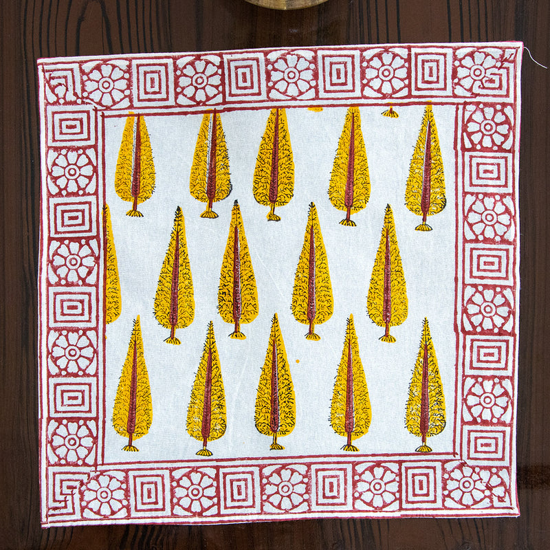 Canvas Table Mat and Napkin Yellow Red Chinar Block Print 2 (6692713955427)