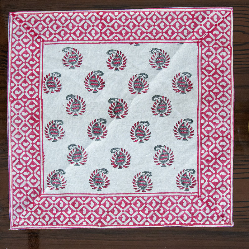 Canvas Table Mat and Napkin Pink Green Leaf Block Print 1 (6692713988195)