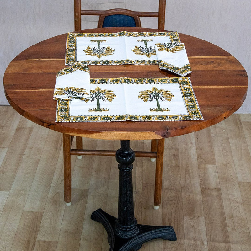 Canvas Table Mat with Napkin Brown Tree Block Print (6571168006243)