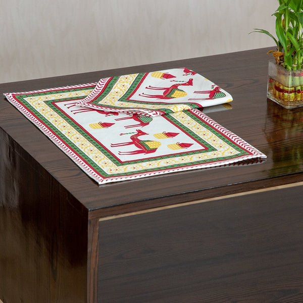 Canvas Table Mat and Napkin set Yellow Green Camel Print (6629398970467)