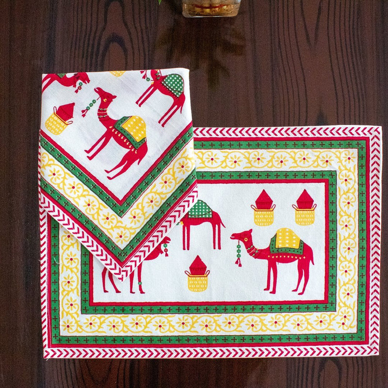 Canvas Table Mat and Napkin set Yellow Green Camel Print 1 (6629398970467)