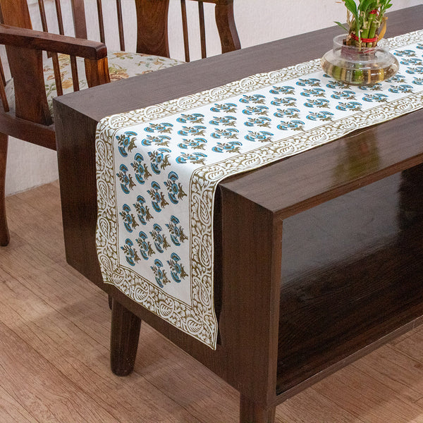 Canvas Table Runner Turquoise Booti Block Print (6692709826659)