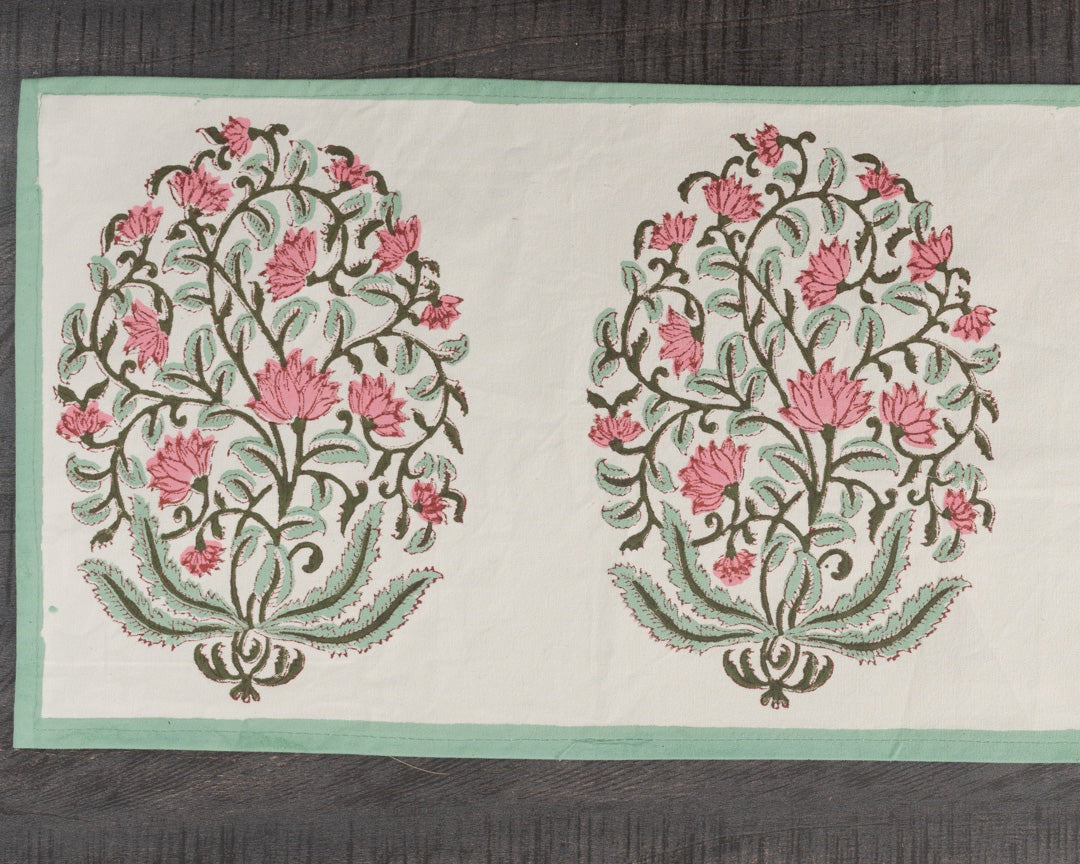 Canvas Table Runner Pink Green Guldasta Block Print 1 (6744323358819)