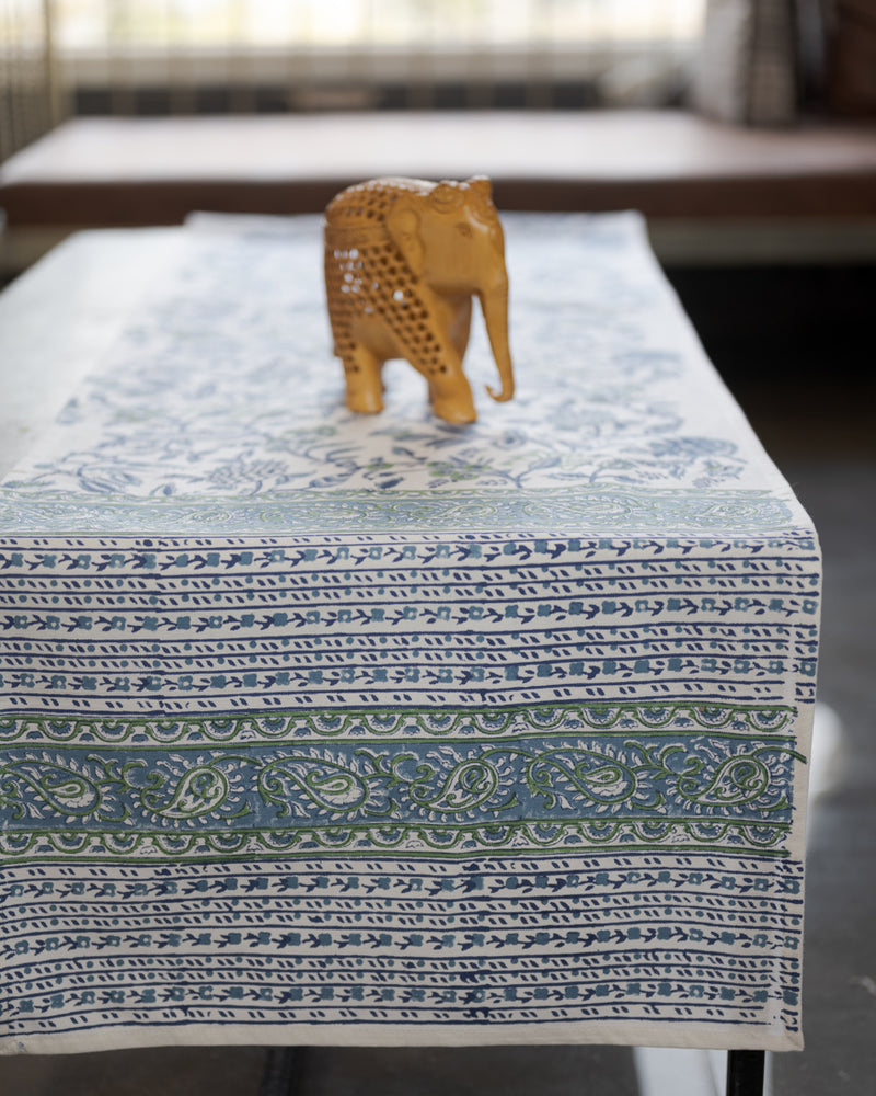 Canvas Table Runner Blue Green Jaal Block Print (6744323457123)