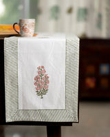Canvas Table Runner Pink Green Floral Boota Block Print (6802544492643)