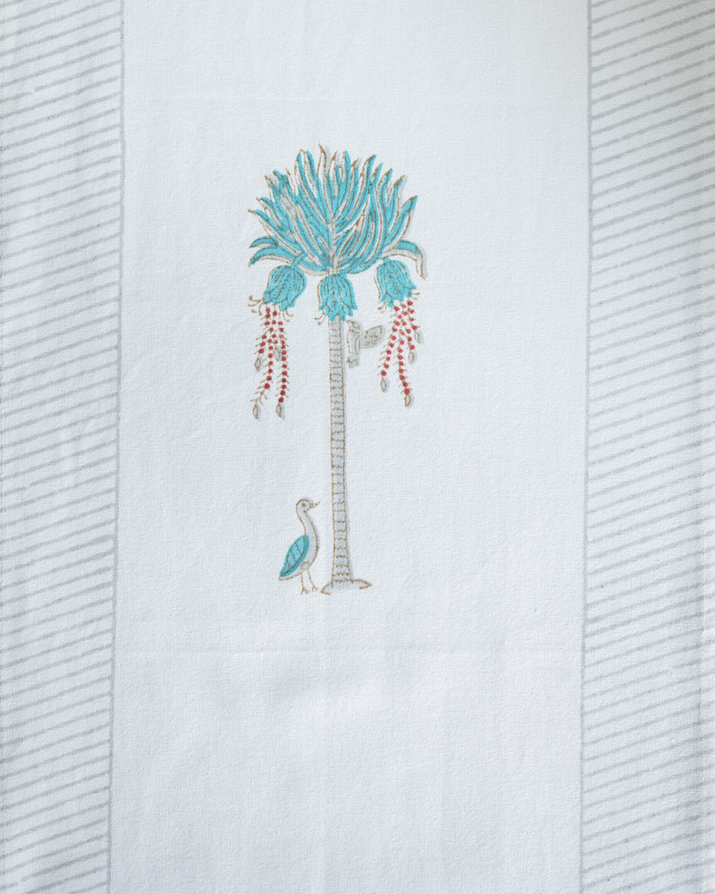 Canvas Table Runner Grey Turquoise Tree Motifs Block Print 1 (6802544689251)