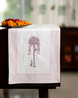 Canvas Table Runner Pink Green Tree Motifs Block Print (6802544754787)