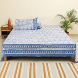 Cotton King Size Bedsheet White Blue Chakri Block Print (1465736069219)