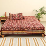 Cotton King Size Bed Sheet Maroon Pink Floral Block Print (4175938617443)