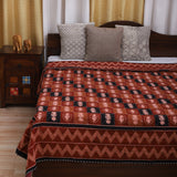 Cotton Kantha Work Bedcover Brown Red Leaf Block Print (1466043367523)