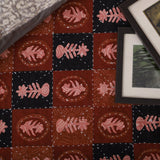 Cotton Kantha Work Bedcover Brown Red Leaf Block Print (1466043367523)