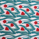 Cotton King Size Bedsheet White Red Tulip Block Print (1544782315619)