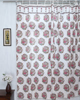 Fine Cotton Curtain White Pink Guldasta Block Print (4776660172899)