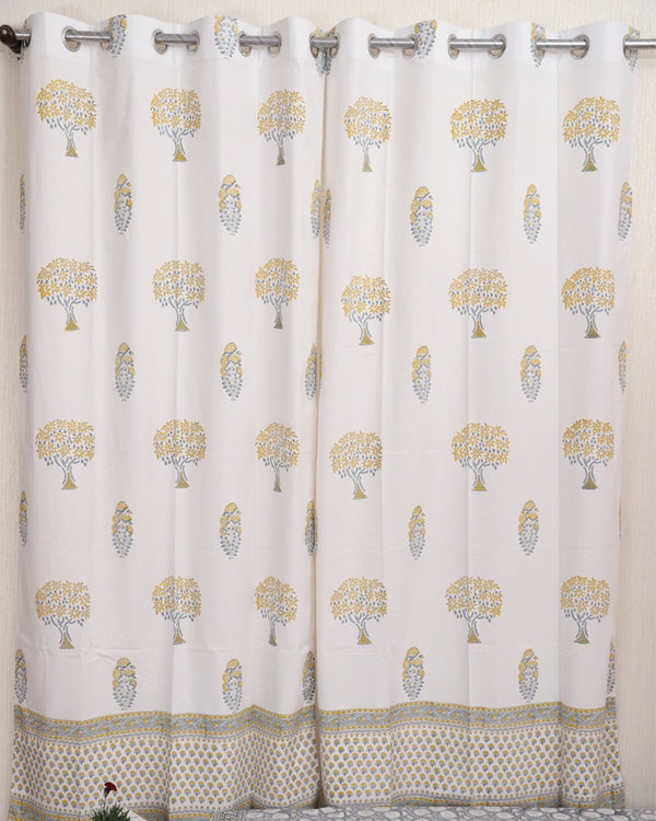 Cotton Curtain Yellow Grey Mango Tree Block Print 1 (4776662925411)