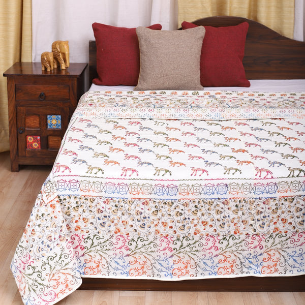 Cotton Mulmul Double Bed AC Dohar Camel Gold Block Print (3511195107427)