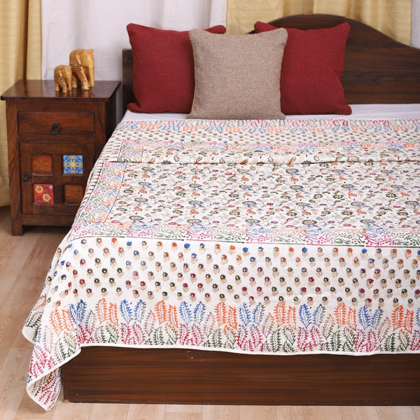 Cotton Mulmul Double Bed AC Dohar Floral Jaal Gold Block Print (3511195205731)