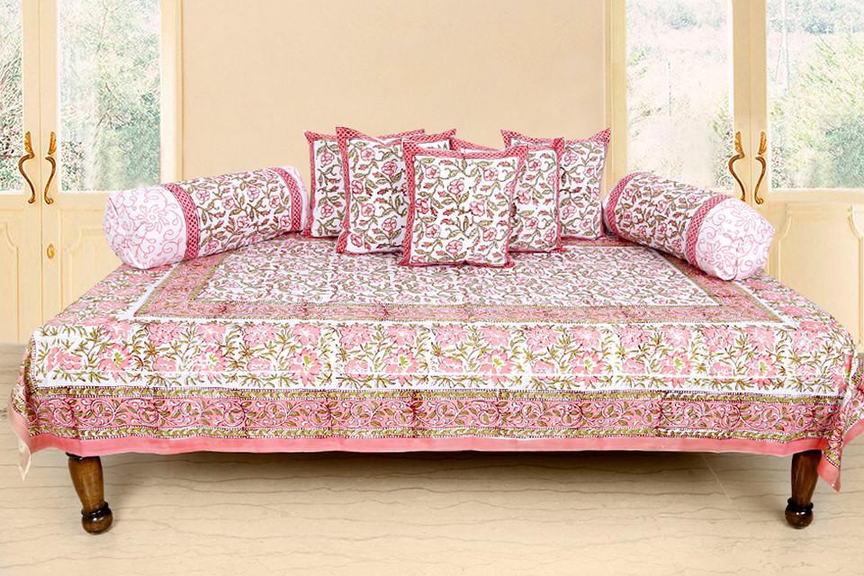 Cotton Diwan Set Floral Block Print (8183220801)