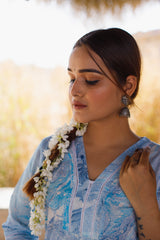 Blue Foil Cotton Short Kurta