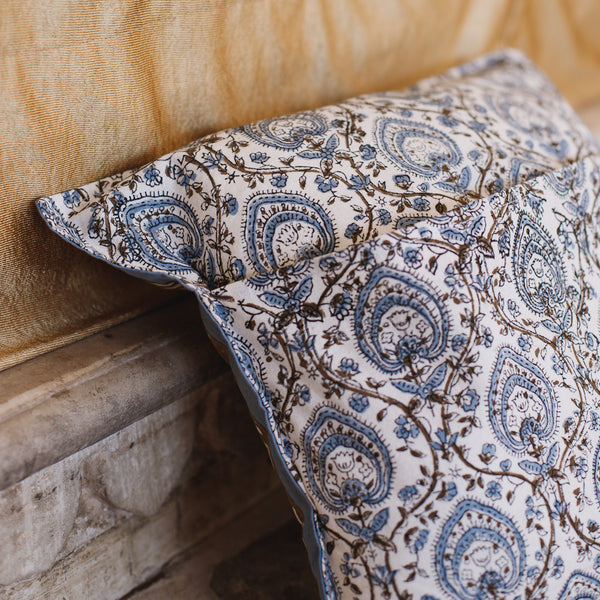 Cotton Cushion Cover Grey Brown Leaf Jaal Block Print
