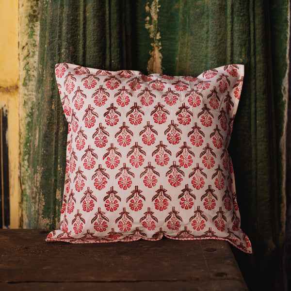 Cotton Cushion Cover Grey Pink Booti Block Print
