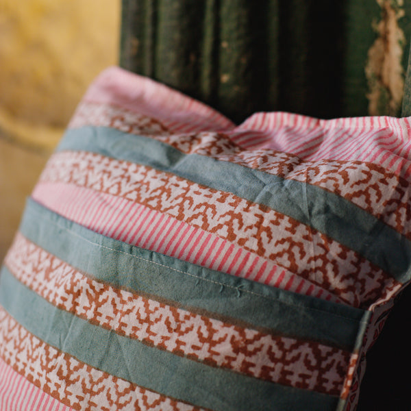 Cotton Cushion Cover Grey Pink Booti Block Print