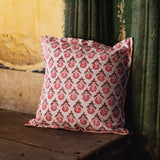 Cotton Cushion Cover Grey Pink Booti Block Print