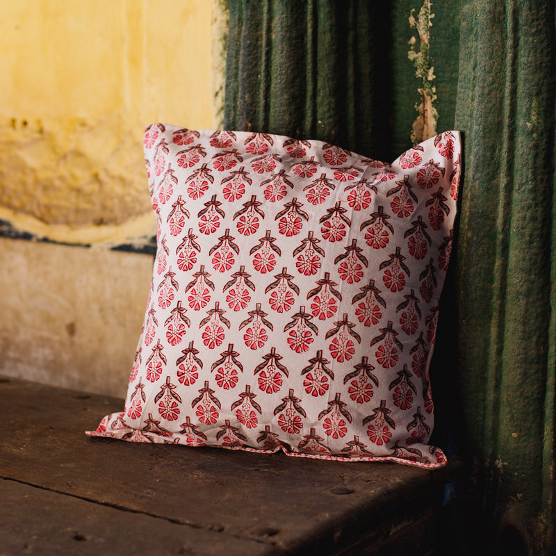 Cotton Cushion Cover Grey Pink Booti Block Print