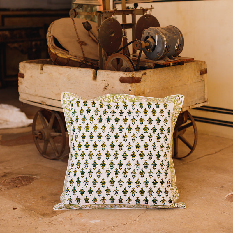Cotton Cushion Cover Green Booti Block Print