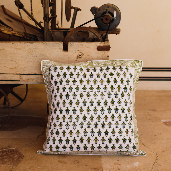 Cotton Cushion Cover Green Booti Block Print