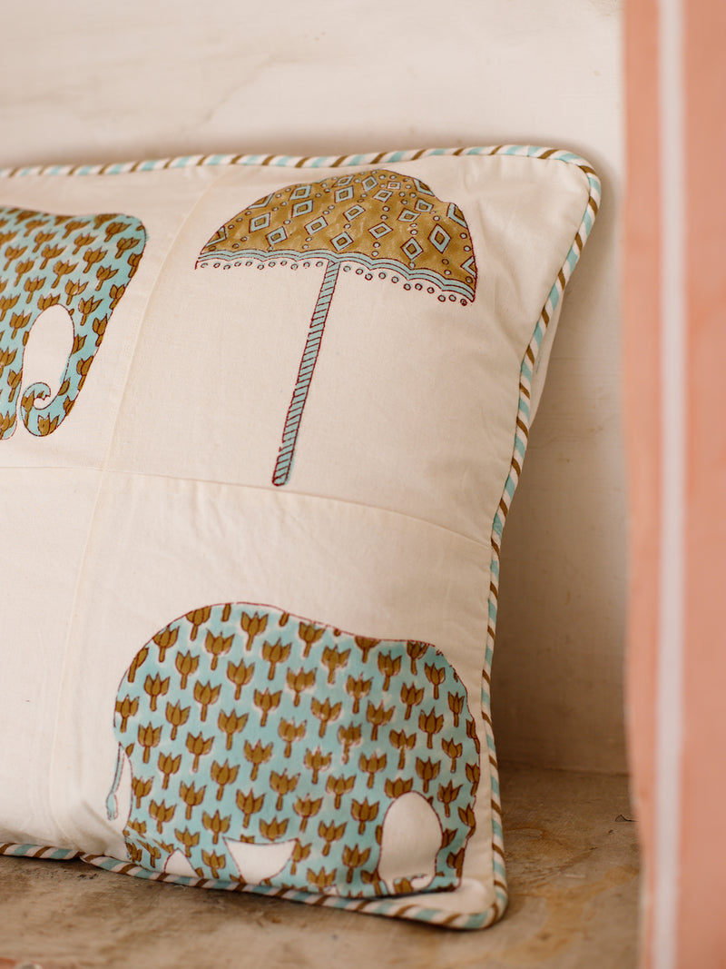 Cotton Patch Work Cushion Cover Elephant Block Print