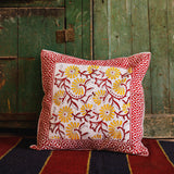 Cotton Cushion Cover Yellow Maroon Floral Jaal Block Print
