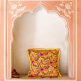 Fine Cotton Cushion Cover Yellow Pink Foral Block Print