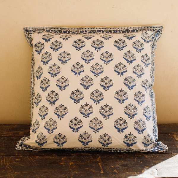Cotton Cushion Cover Reversible Blue Grey Floral Booti Block Print
