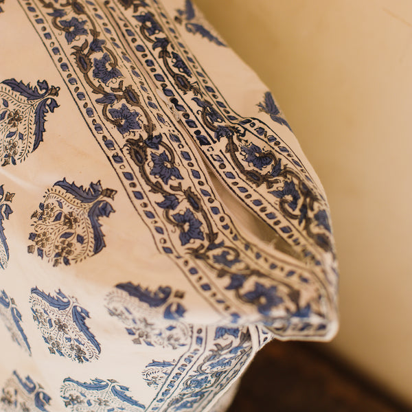 Cotton Cushion Cover Reversible Blue Grey Floral Booti Block Print