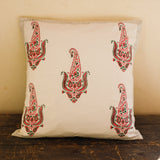 Cotton Cushion Cover Green Pink Paisley Block Print