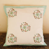 Cotton Cushion Cover Light Green Bird Block Print
