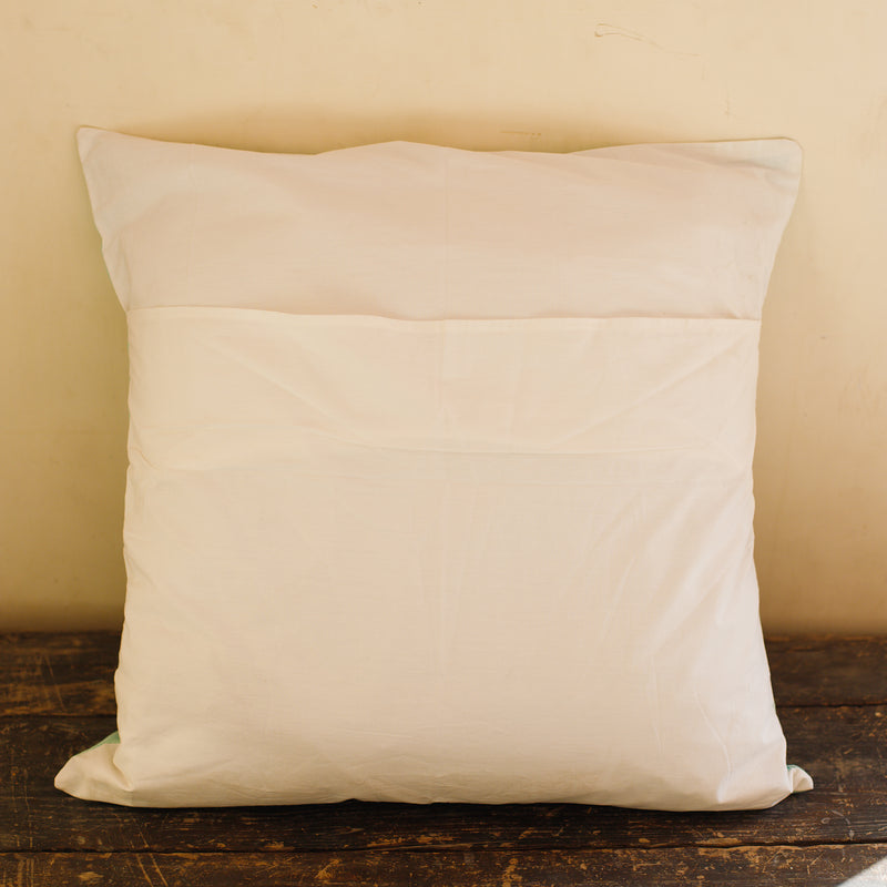Cotton Cushion Cover Light Green Bird Block Print