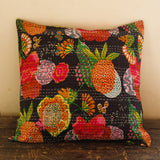 Cotton Cushion Cover Black Floral Kantha Work
