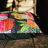 Cotton Cushion Cover Black Floral Kantha Work