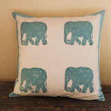 Cotton Cushion Cover Turquoise Elephant Block Print
