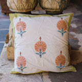 Cotton Cushion Cover Peach Green Morpankh Block Print