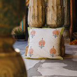 Cotton Cushion Cover Peach Green Morpankh Block Print