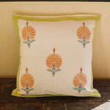Cotton Cushion Cover Peach Green Morpankh Block Print