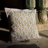 Cotton Cushion Cover Green Brown Leaf Bel Block Print